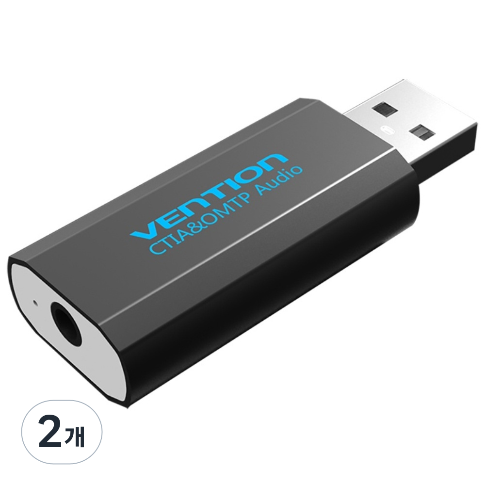 벤션 USB 사운드카드 어댑터 스테레오 외장형 블랙, VAB-S16-B, 2개 33,800원
