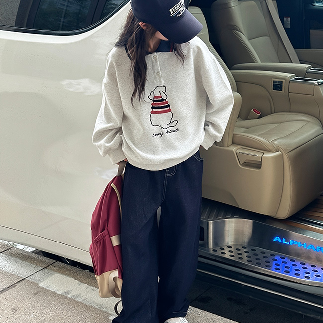 비비키드 여아 봄 가을 신상 강아지 자수 카라티 초중생 상하복 세트 주니어 긴팔 상의+하의 세트 초등생 데님 긴바지 (99566), 현재가 44,800원