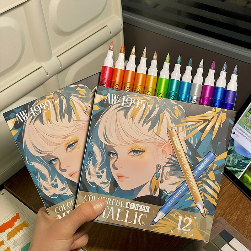 컬러풀 메탈릭 마카 12색세트 고발색 반짝이펜 다꾸 드로잉 추천 8,800원