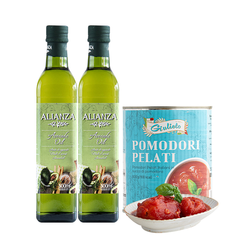 [보라티알] 알리안자 아보카도 오일 500ml X2병+줄리에토 토마토홀 800g 22,200원