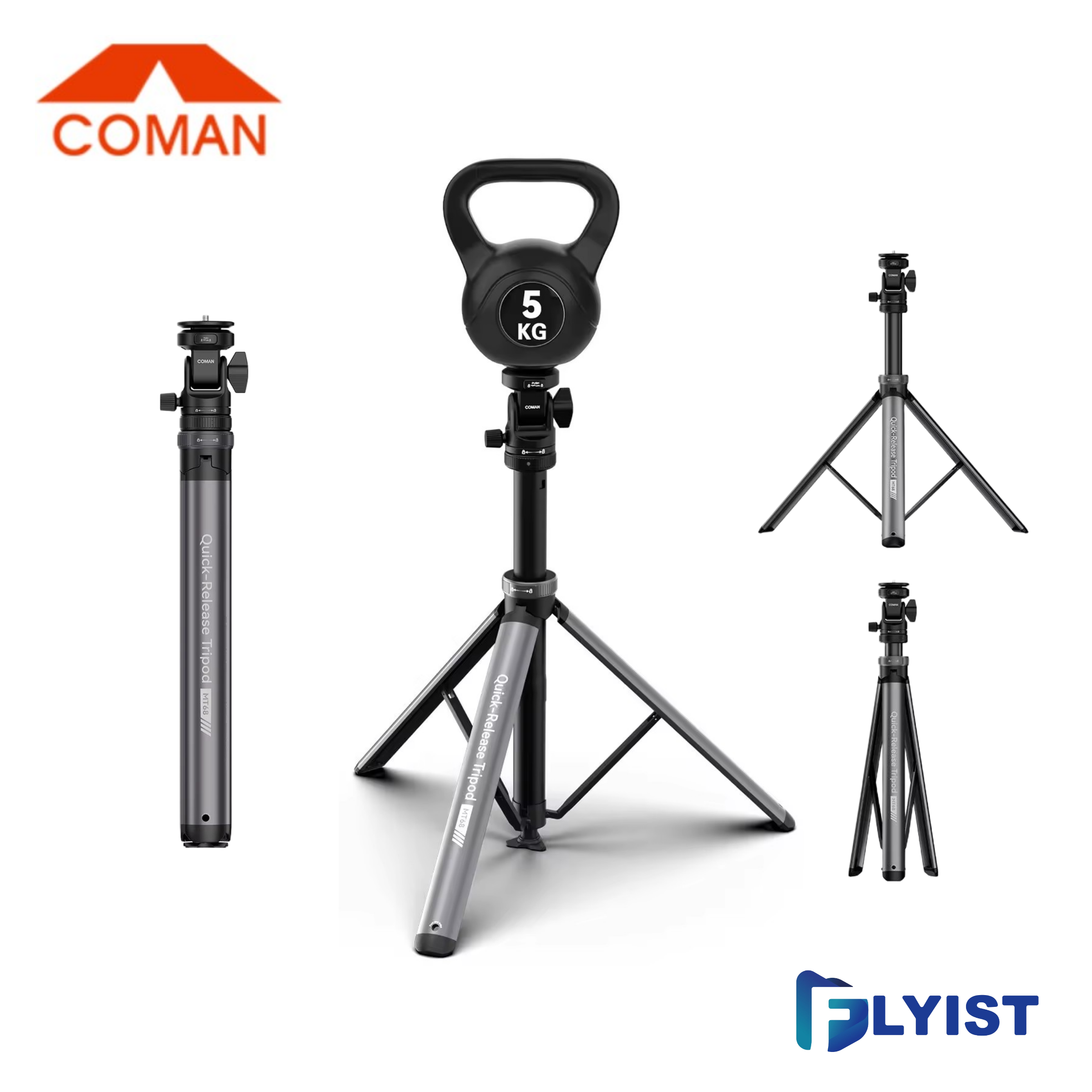 [COMAN] 코만 MT68 원터치 팝업 퀵릴리즈 드론 조종기 거치 DSLR 카메라 오즈모액션6 고프로 인스타360 조명 촬영용 삼각대 - 신제품출시 기념 10% 할인행사 중, 1개, COMAN 코만 MT68 원터치 팝업 퀵릴리즈 삼각대 80,000원