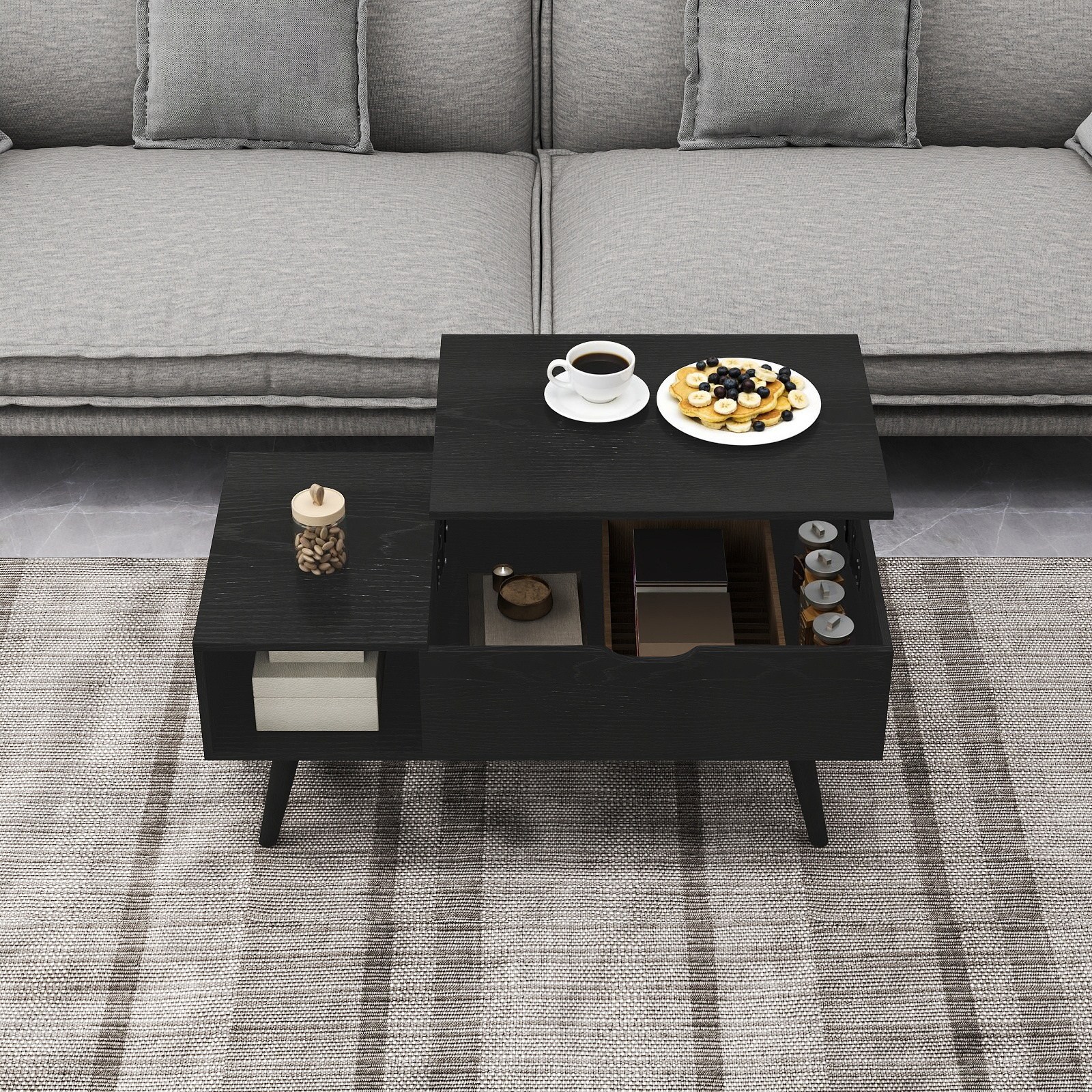 소웰라이프 리프트업 숨김수납 소파테이블, 블랙 128,800원