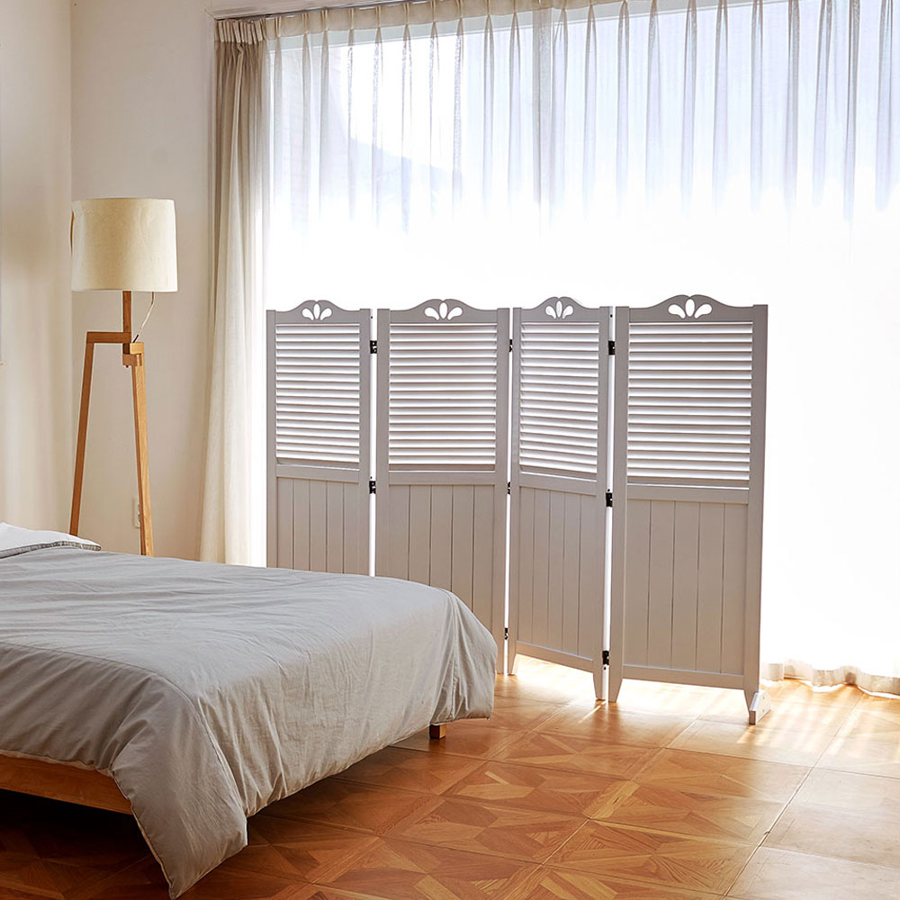 데코지엔 홈 카페 원룸 사무실 원목 인테리어 공간분리 칸막이 가리개 미니 4단 접이식 파티션 2color, 화이트 색상, 현재가 132,000원