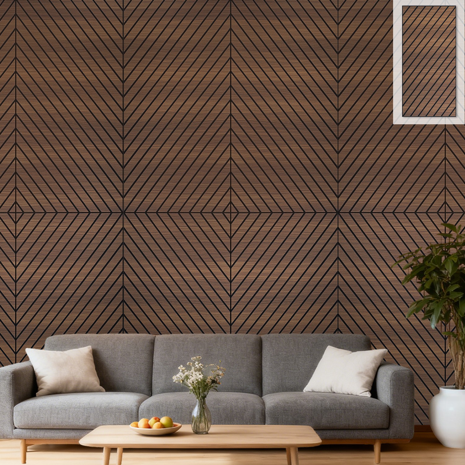 흡음보드 인테리어120cm x 60cm x 0.9cm 사선 패턴 사운드 패널 가정용 사무실용 녹음실용 실내 벽 장식 현대적 튼튼하고 내구성이 뛰어나며 가벼움, 4개, Brown-Walnut 273,000원