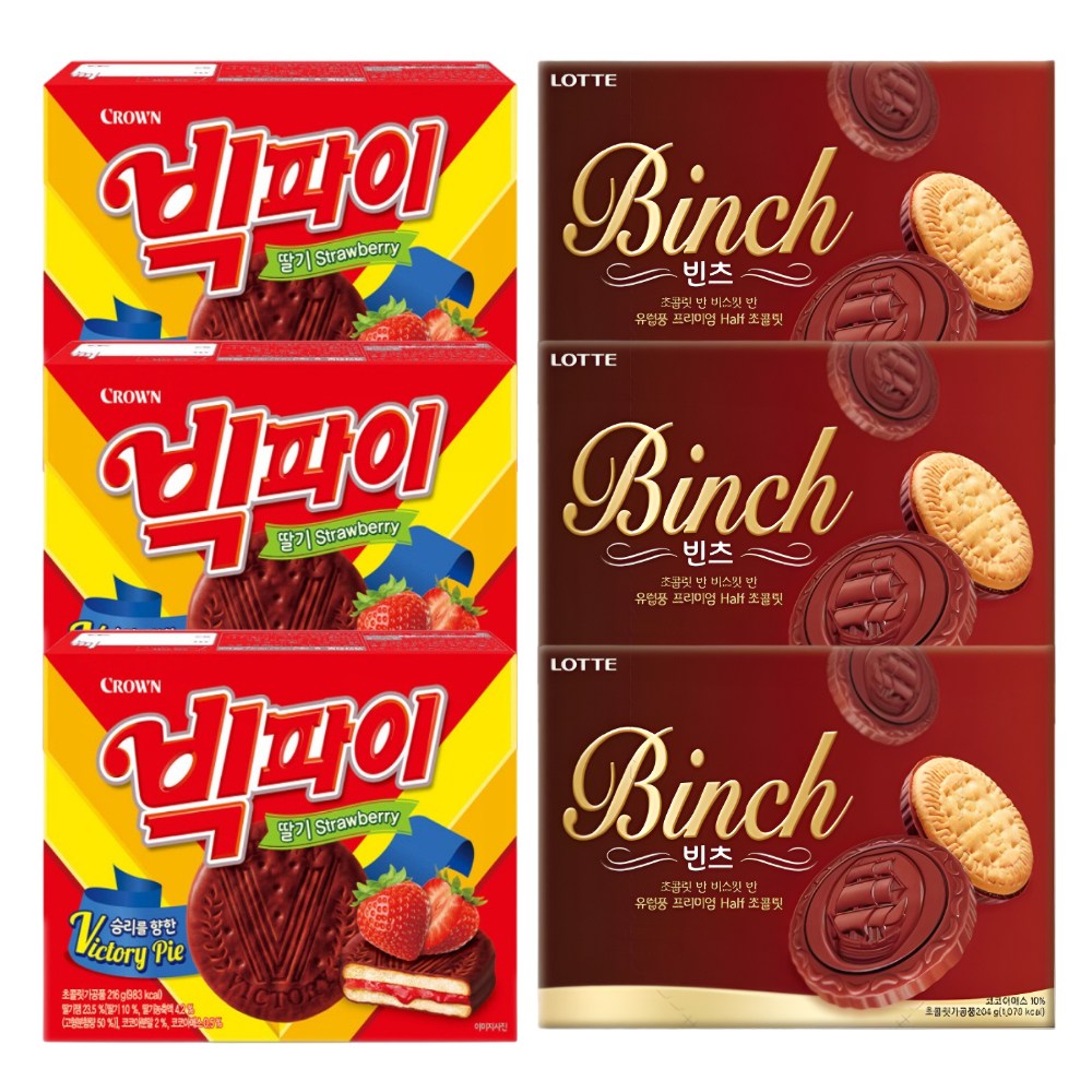 롯데 빈츠 204g +3 / 크라운 빅파이 딸기 216g +3, 1세트, 420g 19,800원