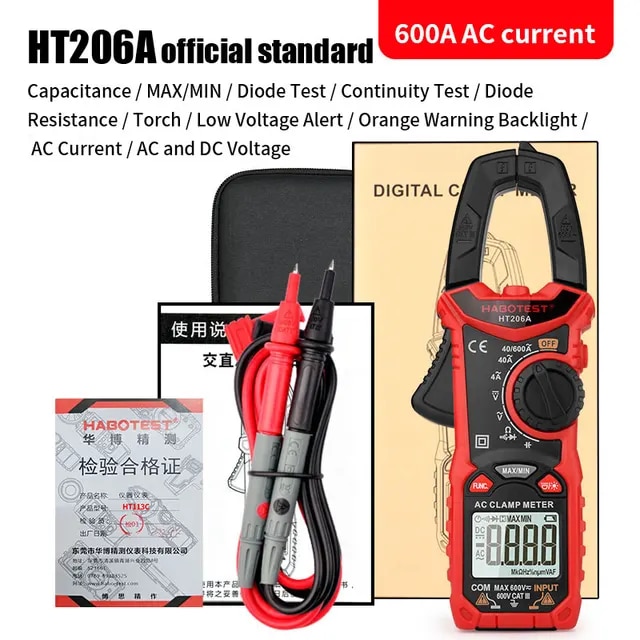 NCV 디지털 HT206A 전류계 백라이트 DC 600A AC 색 케이스 HT206B 2 HT206D 전압계 HABOTEST 미터 전류 클램프 가죽 27,500원
