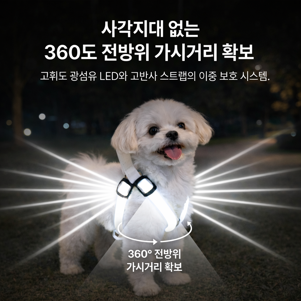 에니픽 발광LED 야간안전 반려견 하네스, 1개, 화이트 15,000원