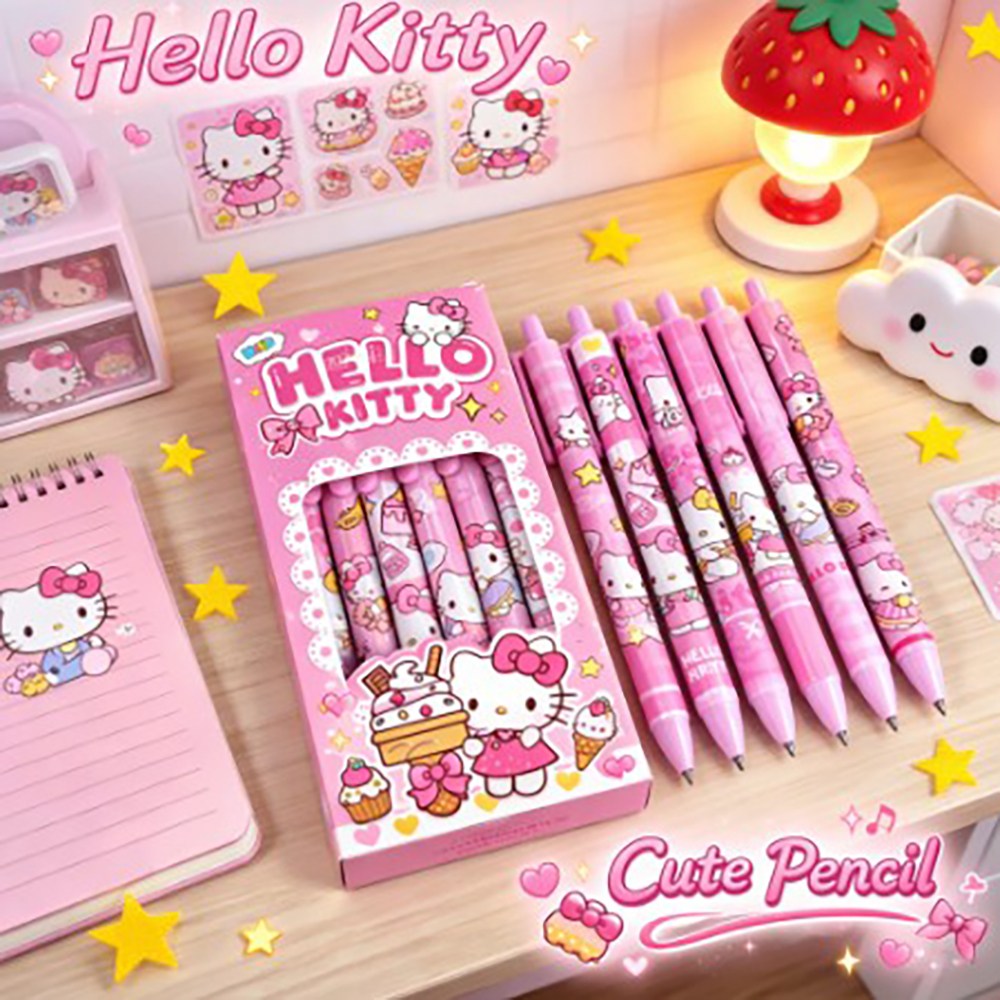 헬로키티 볼펜세트 0.5mm 산리오 검정볼펜 6개입 젤 잉크, 1세트, 검정펜 7,300원
