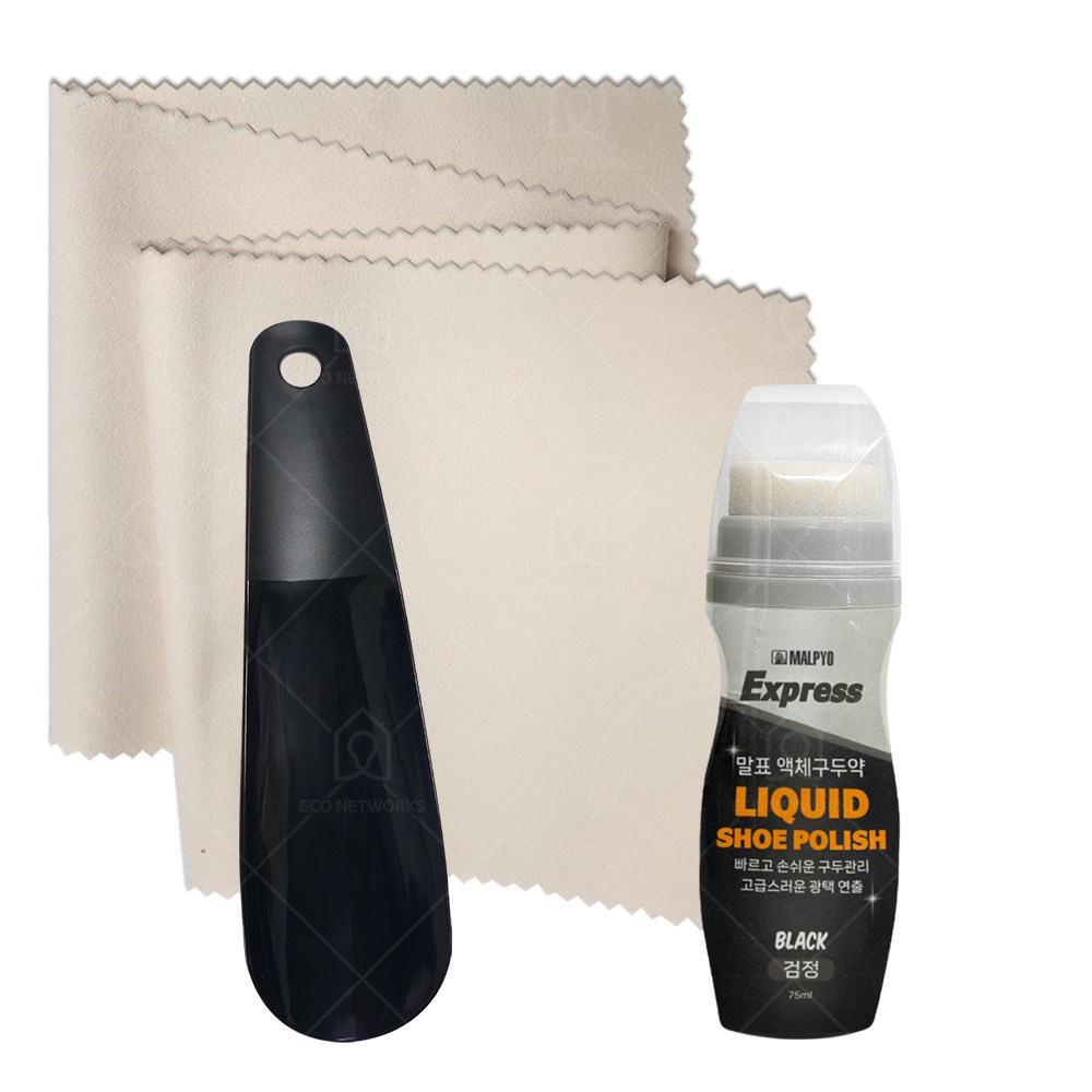 말표 액체 구두약 검정 + 구두닦이 천 + 미니 구두주걱 세트 10,110원
