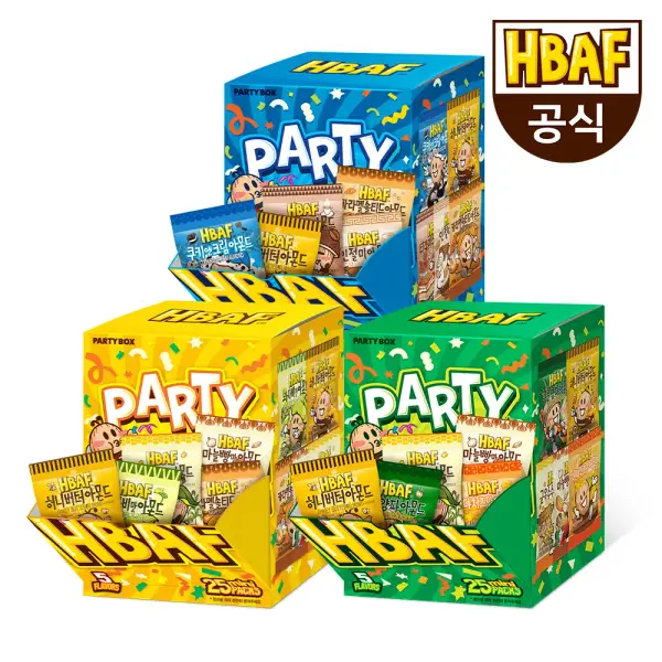 [HBAF] 바프 아몬드 파티박스 옐로우/그린/블루 #허니버터 #와사비맛 #군옥수수 # 쿠키앤크림 26,730원