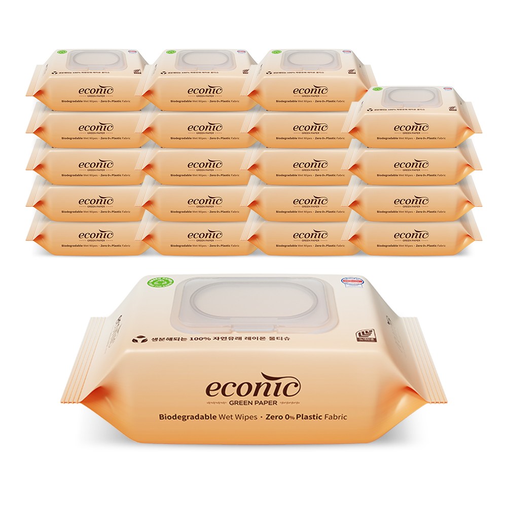 에코닉그린 30매 40gsm 캡형 휴대용 레이온100% 생분해원단 아기물티슈, 20개, 30매, 40g 15,500원