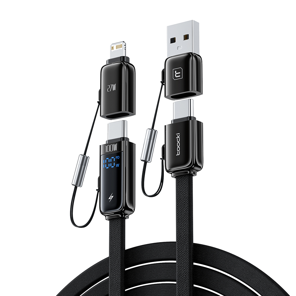 Toocki 4in1 100W 디스플레이 PD 아이폰 호환 라이트닝 C타입 고속충전 케이블, 1개, 블랙, 1.2m 21,900원
