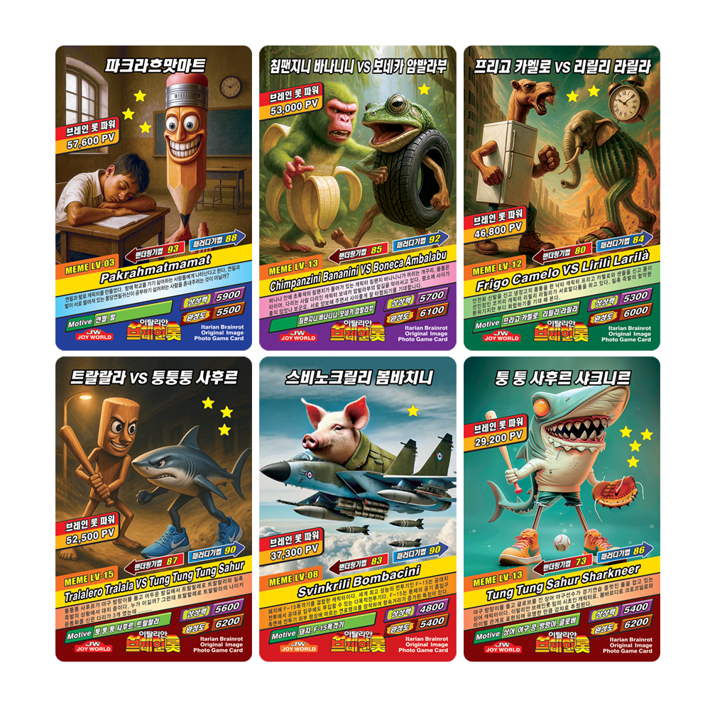 중복없는 한글판 116종 이탈리안 브레인롯 일반카드36종 도무송스티커80종 세트구성 최신판 융합 혼합버전, 1개 14,900원