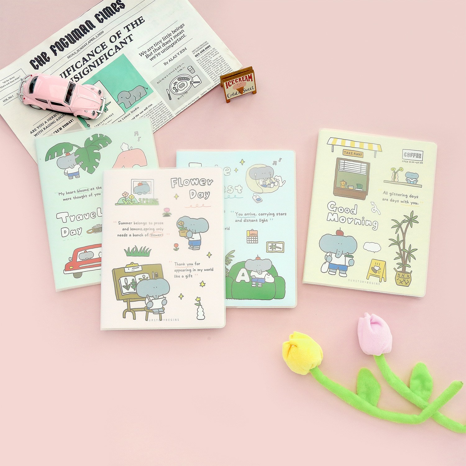 그린나무 A5 투명 커버 고급 노트 세트, 귀여운 감성 휴대용 공책 6종 (4권 1세트) 14,200원