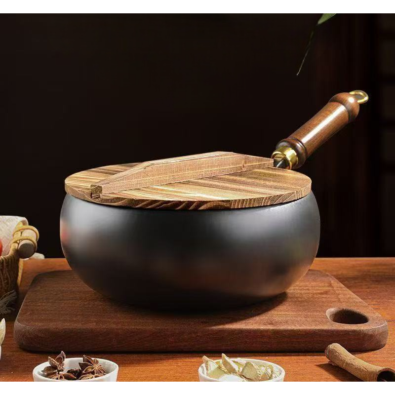 라이프헬퍼 24cm 논스틱 넓은 궁중팬 프라이팬 인덕션 순철 무쇠 후라이팬 가정용 무코팅 철 후라이팬 주물, 4세트, 냄비 24cm+나무 뚜껑, 블랙 76,210원