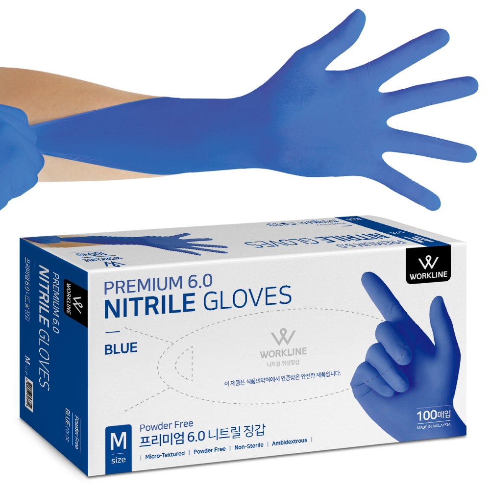 (식품용) 프리미엄6.0 두꺼운 니트릴 일회용 장갑 100매, 블루, 대(L), 1개 11,860원