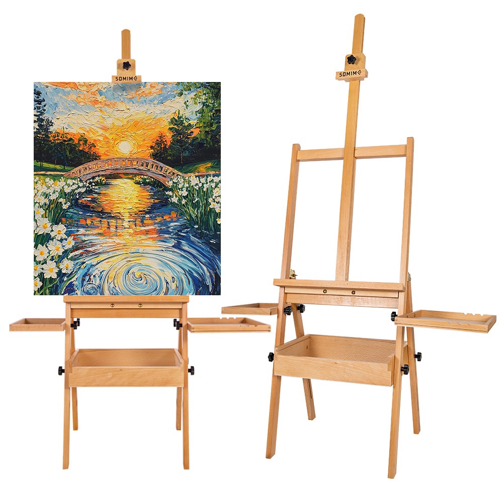 SOMIME 프리미엄 접이식 고급 원목 대형 이젤 테이블이젤 미술용 화판 수납 업그레이드 멀티탑 화이트보드 이젤 접이식 사이드 트레이 80,000원