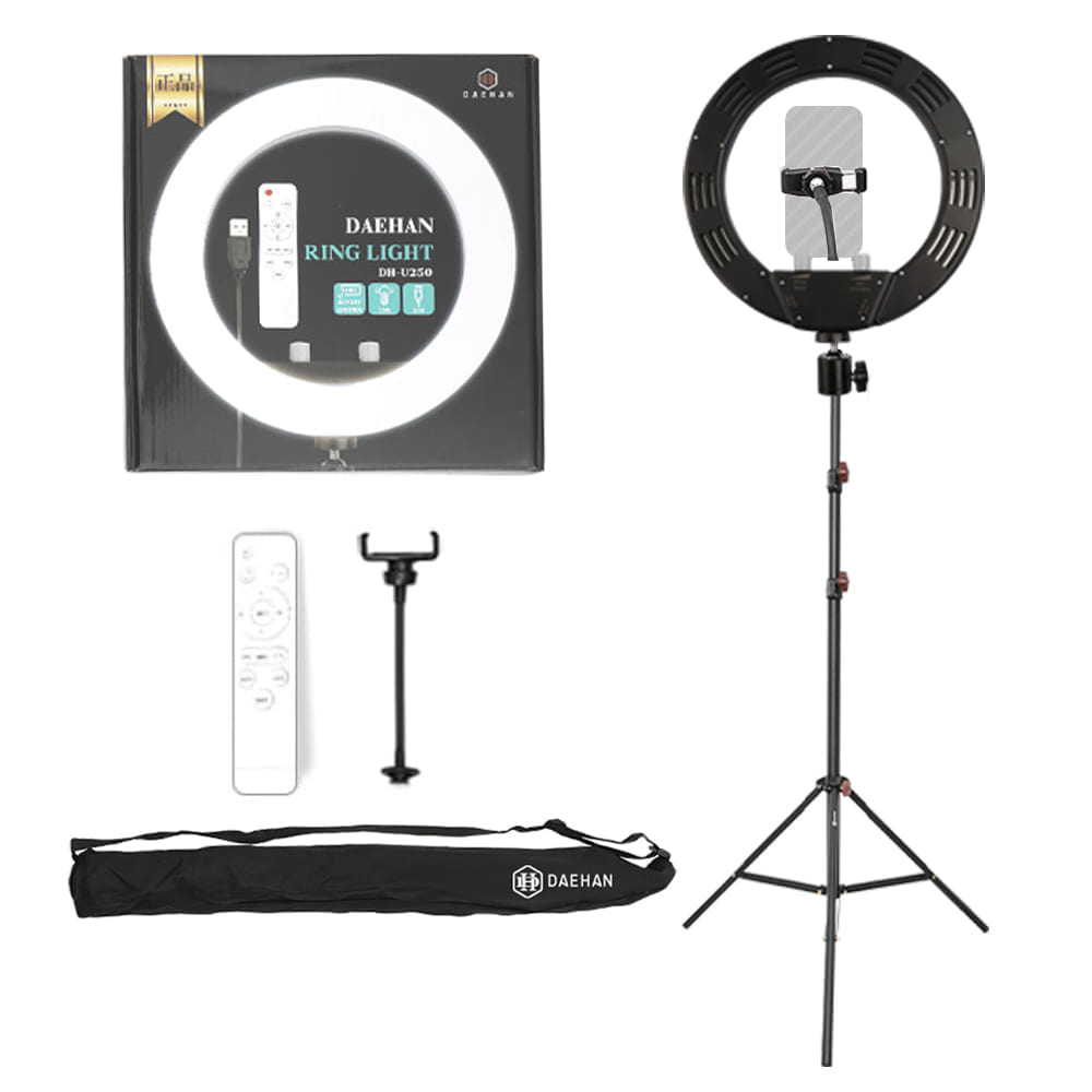 대한 유튜브 1인 라이브 방송 촬영 조명 링라이트 25.4cm +슈퍼 스탠드 거치대 + 삼각대 가방 세트, DH-U250(블랙), 1세트 56,500원