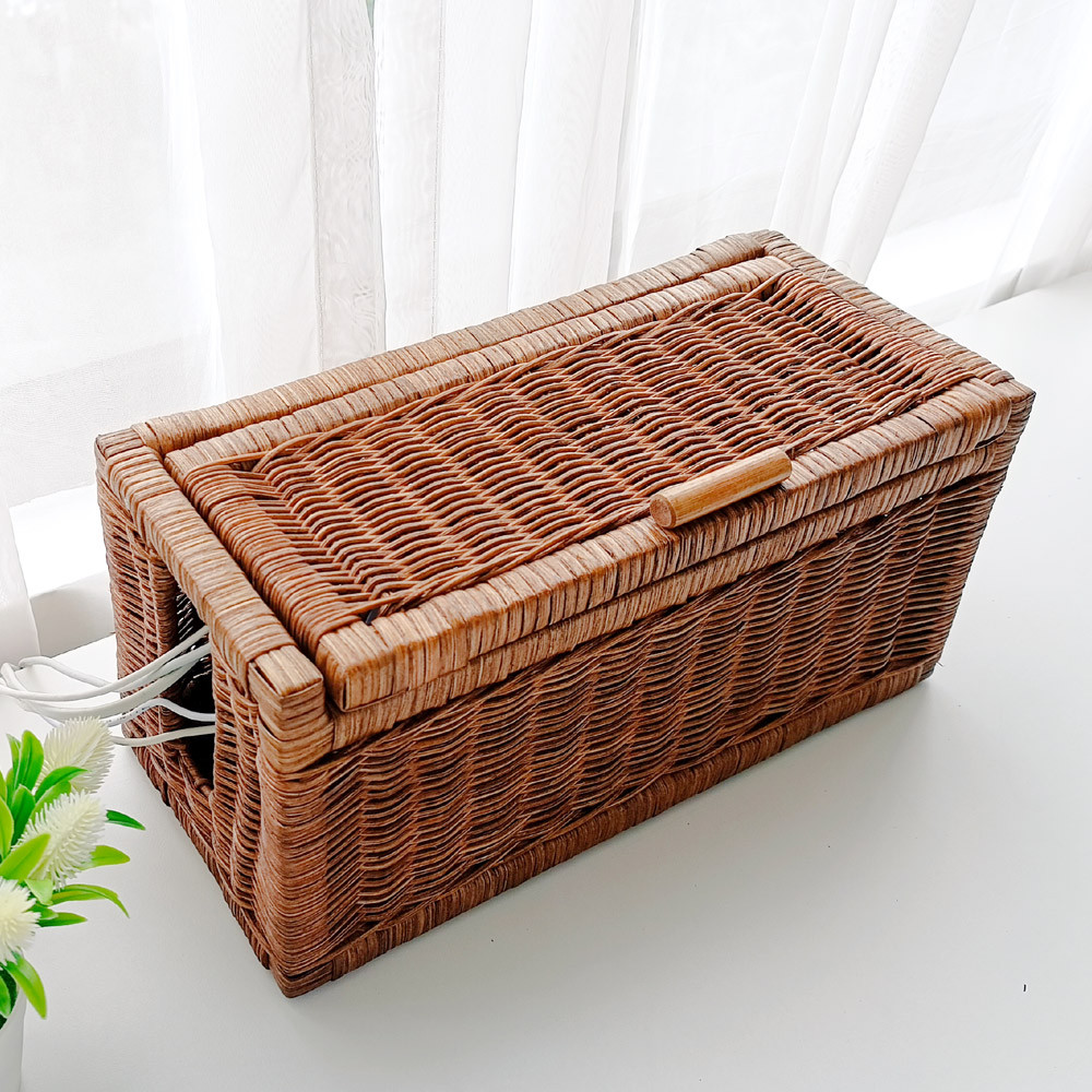 메종인다라탄샵 고급 등나무 직사각 멀티탭 뚜껑 보관함 라탄바구니 14,800원