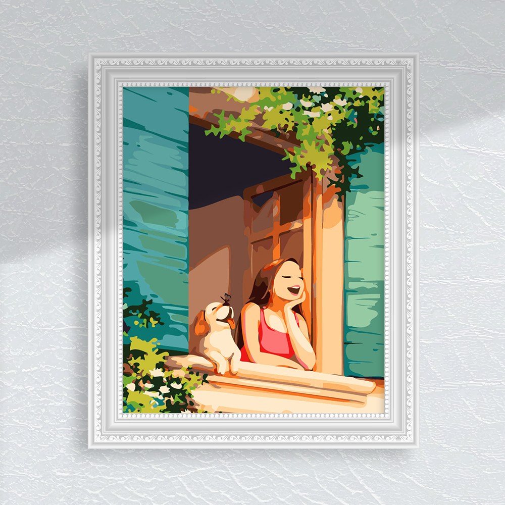 창가의 소녀와 강아지 인물화 동물 DIY 그림그리기 명화 인테리어액자 캔버스 유화세트, 1개, 단품 19,900원