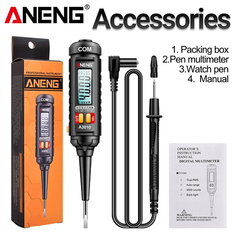 ANENG A3010 4000 카운트 펜형 멀티미터 True-RMS 백라이트 멀티 미터 디지털 자동 범위 테스터 LCD 전기 13,900원