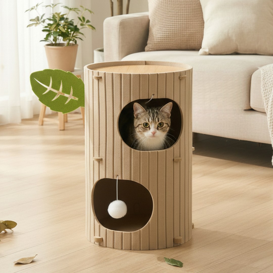 캣박스 고양이 3단 통나무 숨숨집 캣타워, 베이지, 1개 33,000원