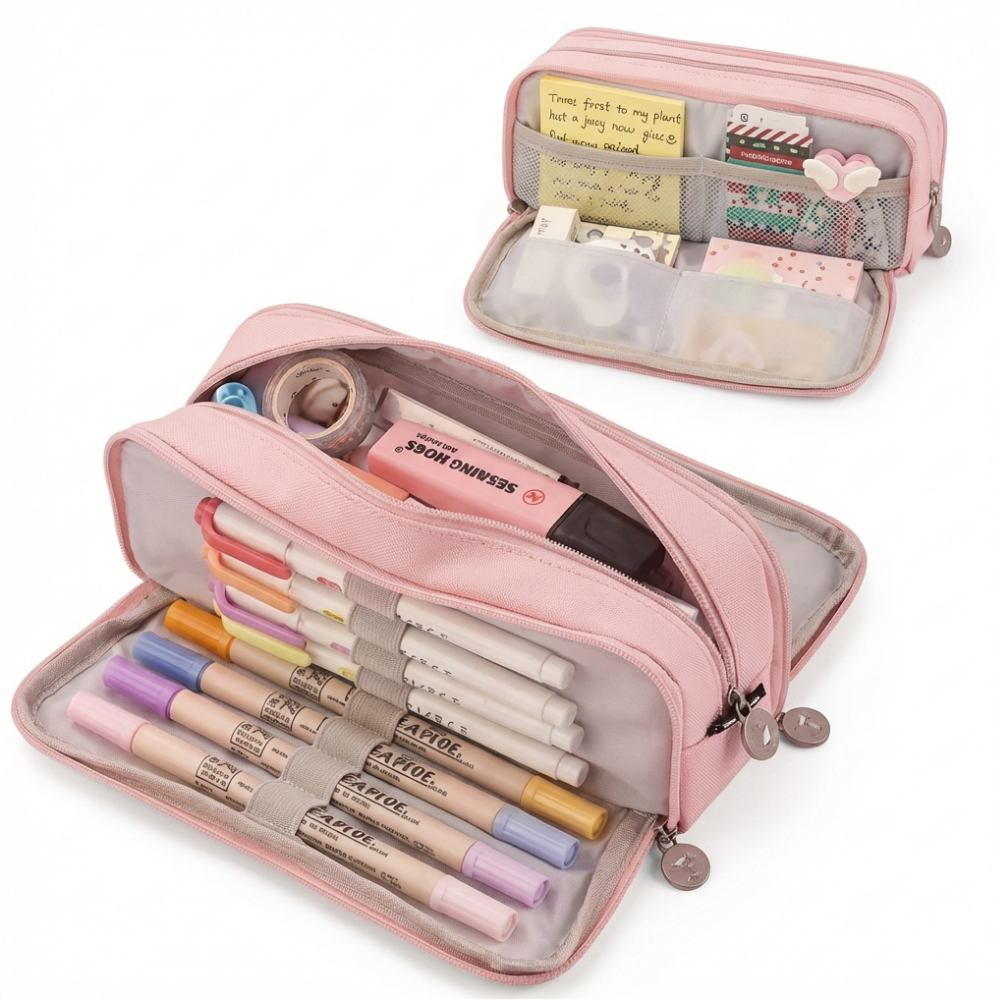 TOBIEN 대용량 필통 수납 정리 신학기 중고등 대학생용, 1개, 핑크 16,000원