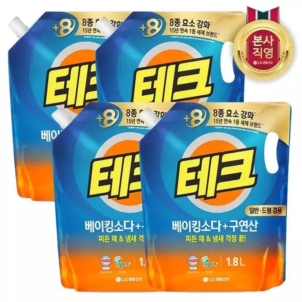 (액체세제)테크 베이킹소다+구연산 액체세제 일반/드럼 겸용, 4개 27,100원