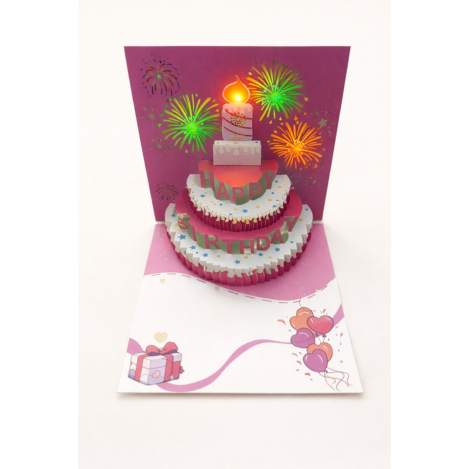 EC1983 3D 팝업 생일축하카드 음악 멜로디카드 입체 카드 선물용, 1개, 핑크 12,290원