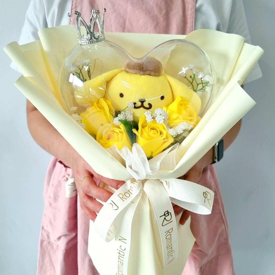 로맨틱앤 산리오 인형꽃다발 아크릴 하트 풍선꽃다발 + 쇼핑백 + LED조명, 1개, 폼폼푸린 옐로 34,900원
