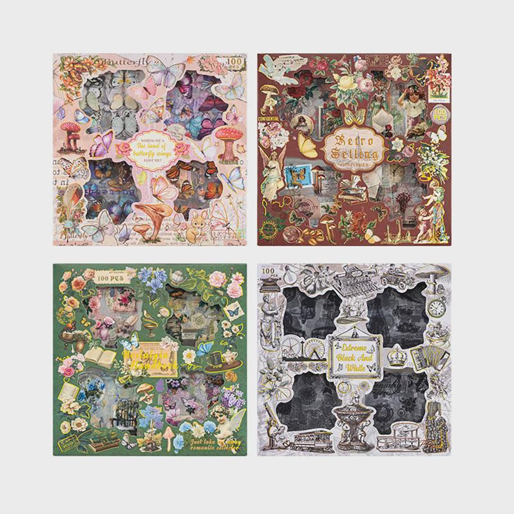 100장 스티커 빈티지 다꾸스티커 다이어리꾸미기 레트로 모노 인스 다꾸세트, 100매, 빈티지그린 8,510원