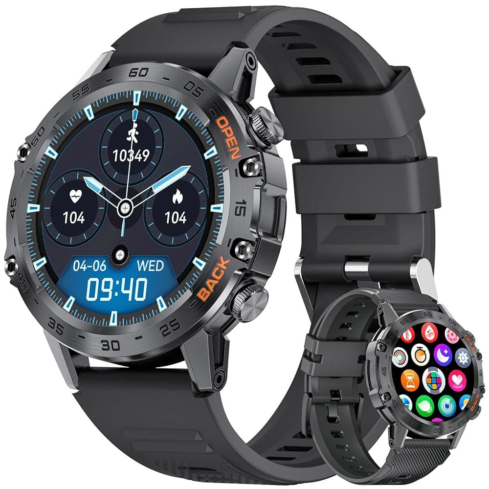 스마트워치 아웃도어 스포츠 방수 남성용 군용 스마트 워치 응답/전화 통화 ,5ATM 피트니스 워치, 100가지 모드, 혈압/심박수/SpO2 안드로이드/iOS용 , 1.39인치H 125,600원