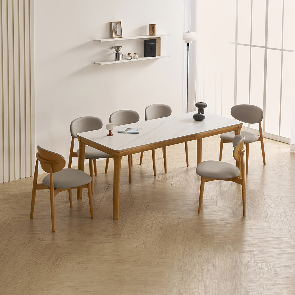 라로퍼니처 보나 1900 포세린 통 세라믹 원목 식탁 + 의자 6p 세트 6인용 방문설치, 화이트(상판), 내추럴(원목), 일반의자 6 849,000원