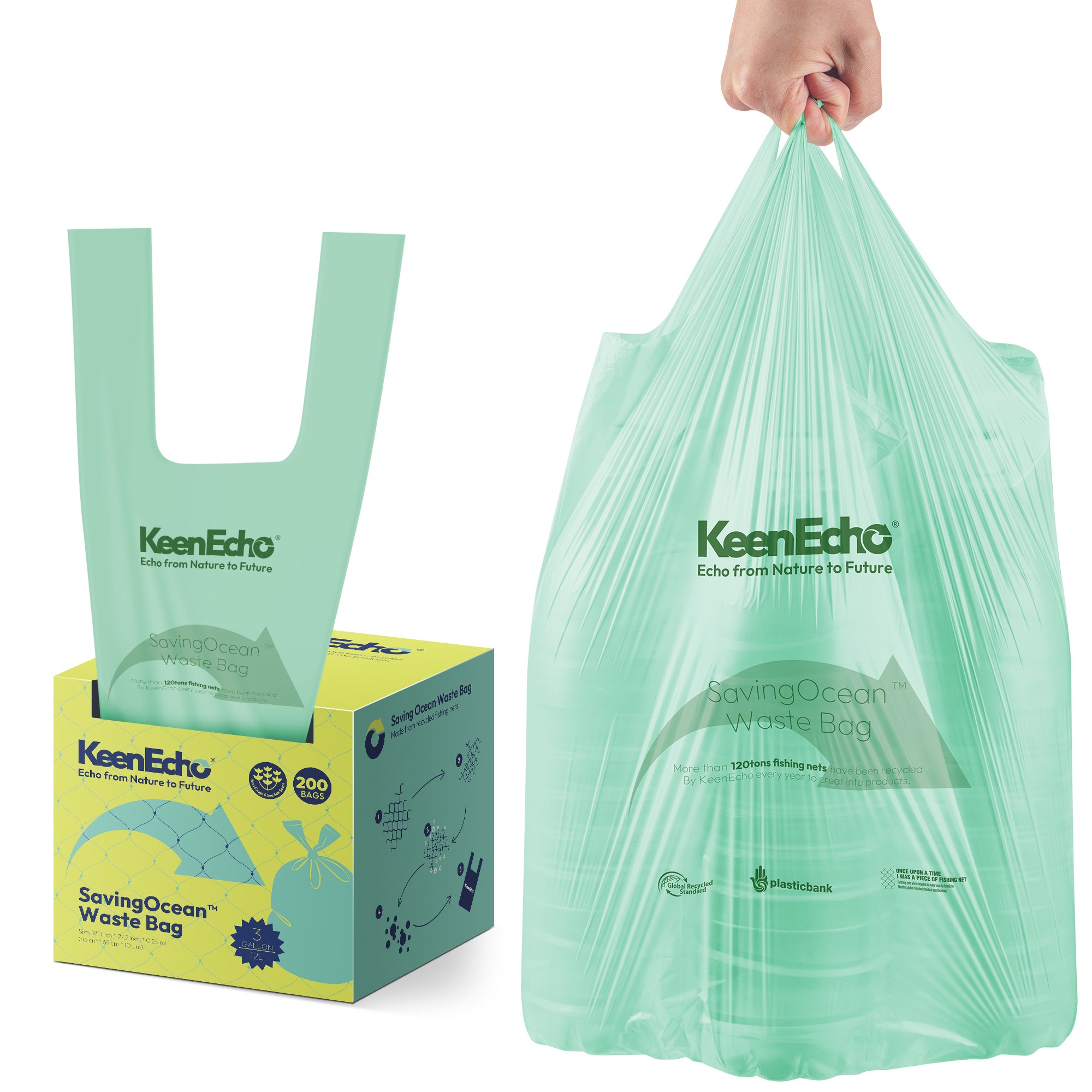 KeenEcho 초록빛 미니 손잡이 쓰레기봉투 무향 HDPE 누수방지 찢어짐방지 주방 침실 욕실 화장실 사무실용, 200개, 12L 15,990원