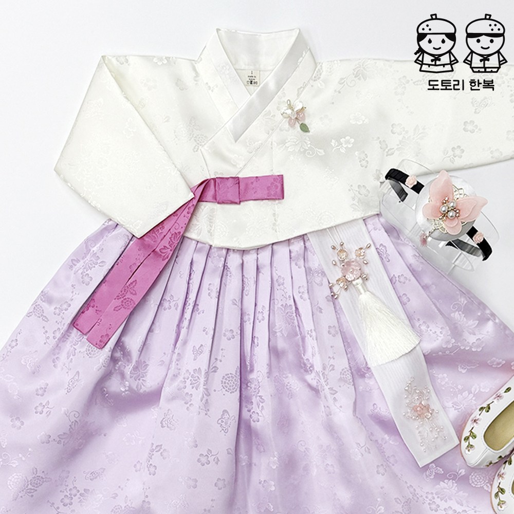 양단 흰저고리 연보라치마 고급 여아한복 (1호-8호) 어린이 돌잔치 아기 아동한복 69,000원