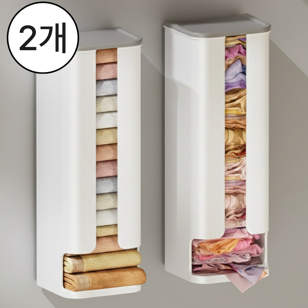 헤븐리 무타공 부착식 속옷 양말 다용도 정리함, 2개, 그레이화이트, 현재가 15,900원