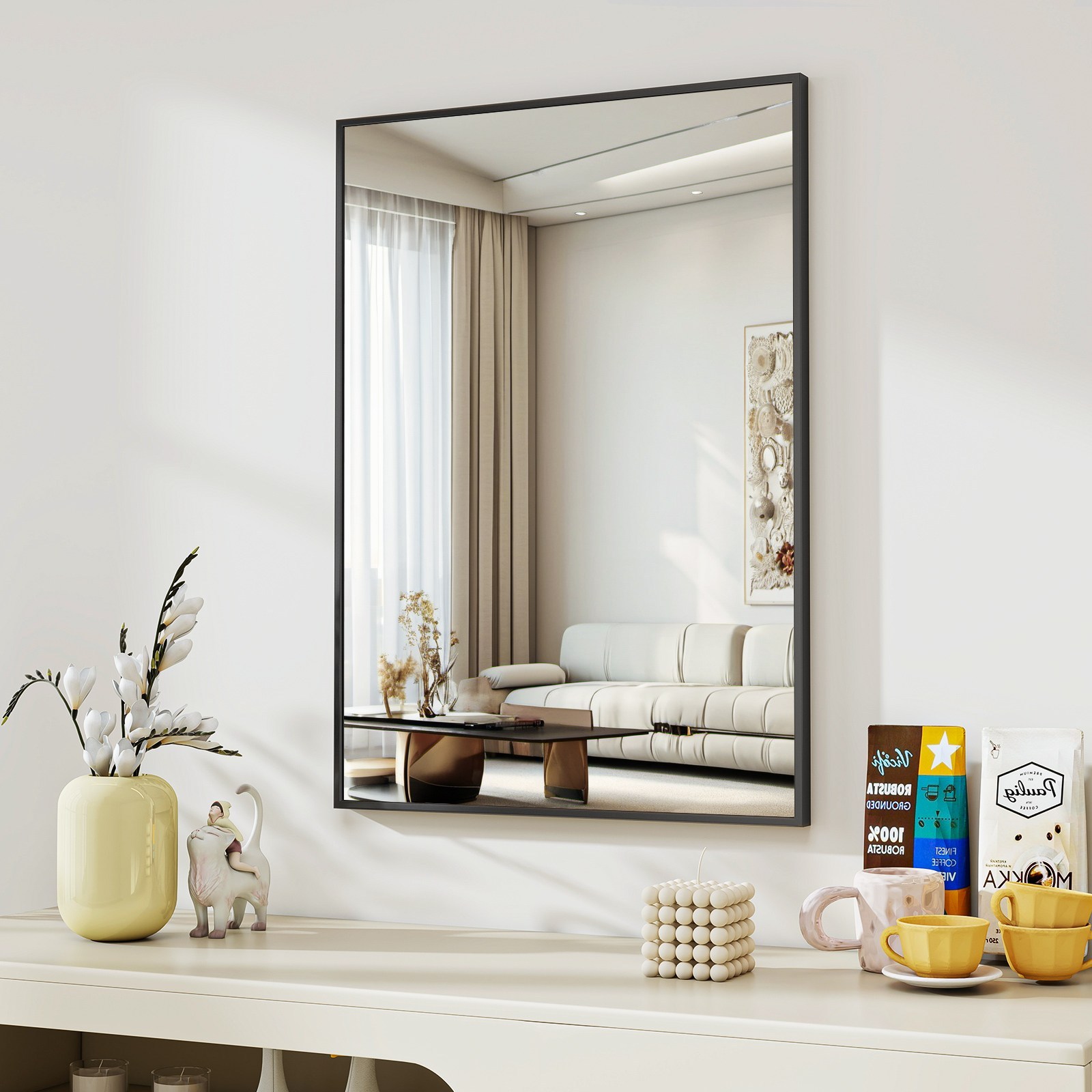 뷰티피크 사각형 벽거울 화장대거울 욕실거울 강화안전유리, 블랙60cm 89,900원