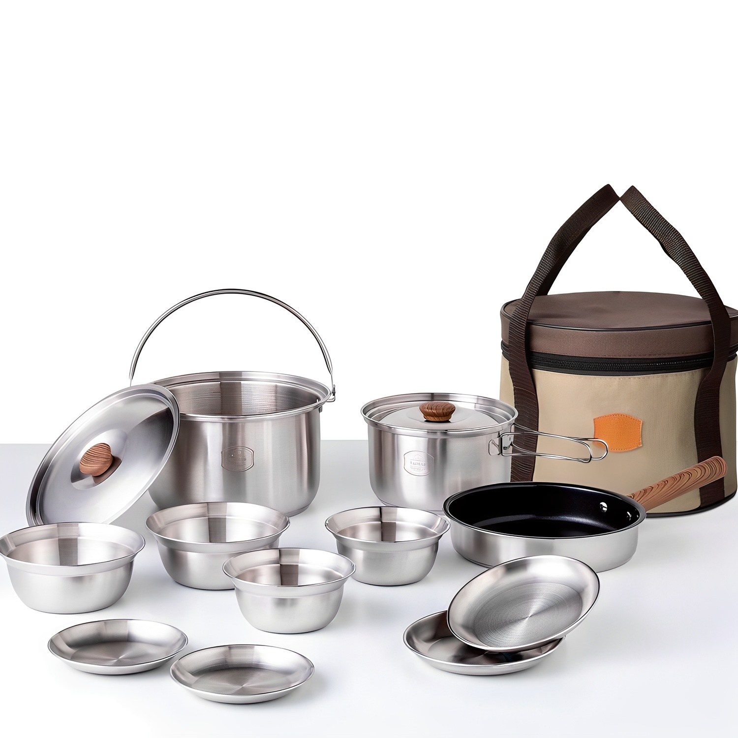 주방부터 캠핑까지! 스텐 3중 바닥 설계 냄비 프라이팬 인덕션겸용 캠핑 코펠 12종 풀세트 2~4인용 39,900원