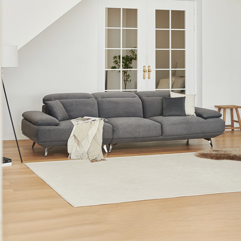 라로퍼니처 로이드 아쿠아 스웨이드 패브릭 4인 소파 4인용 쇼파 헤드레스트 암 틸팅, 그레이 639,000원