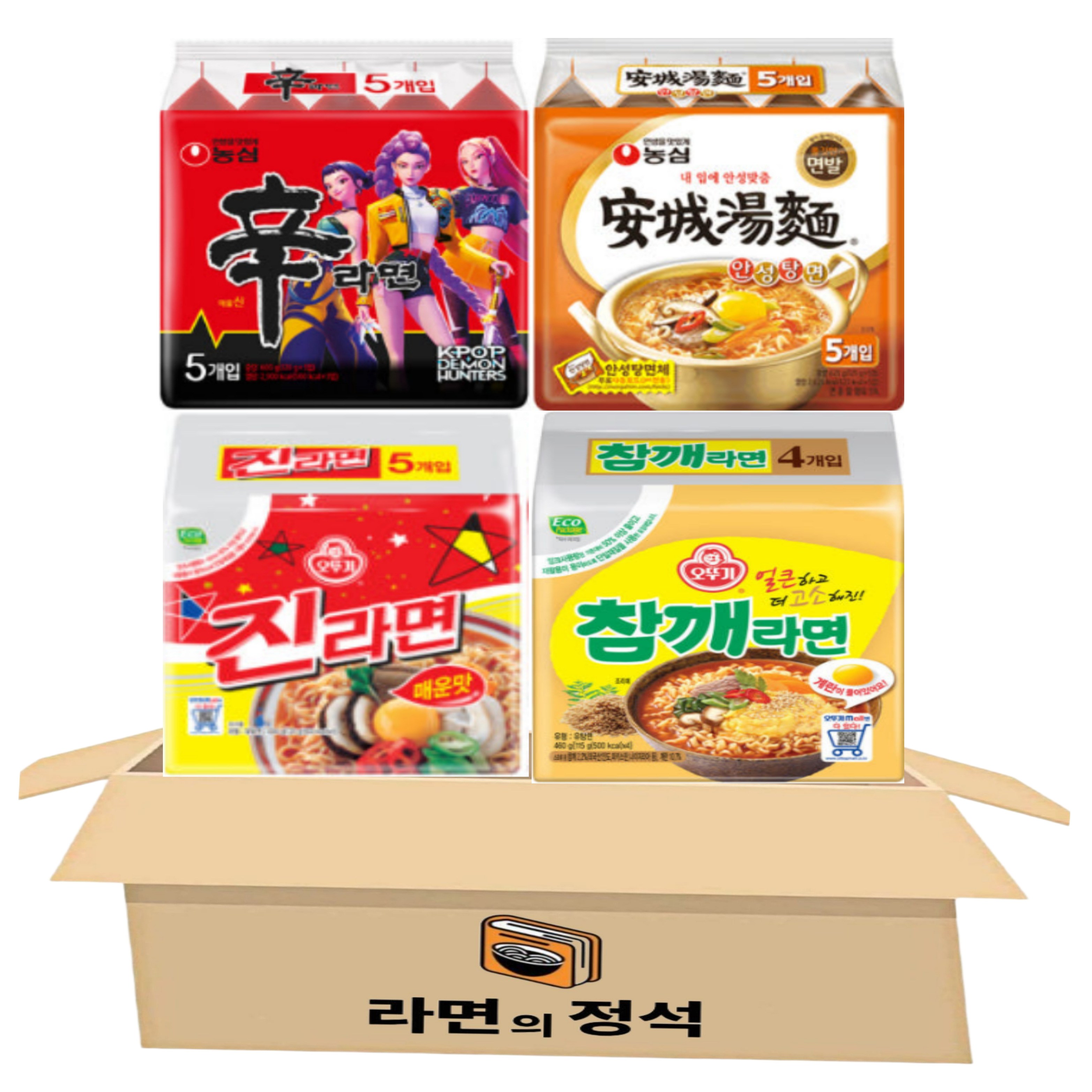 [라면의정석] 봉지 라면 세트 4종 (신라면 5입 + 안성탕면 5입 + 진라면매운맛 5입 +참깨라면 4입) 인기라면4종( 18,900원