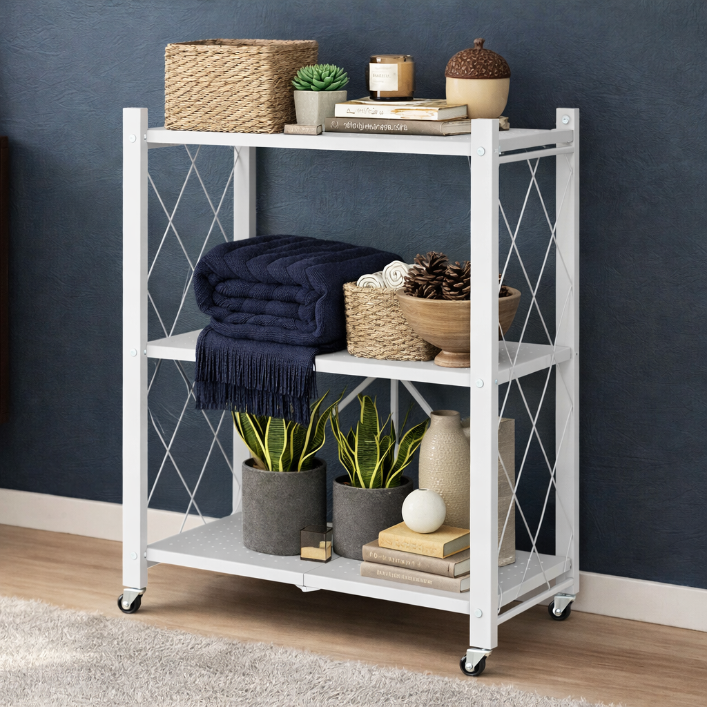 센스킹 철제 수납선반 원터치 간편 폴딩선반 다용도 고강도 접이식 철제선반, 화이트, 3단 29,900원