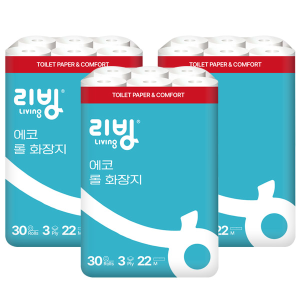[삼정펄프] 리빙에코 스마일 3겹 데코화장지 30롤x3/무포름/롤휴지, 1세트, 90롤, 22m 34,900원