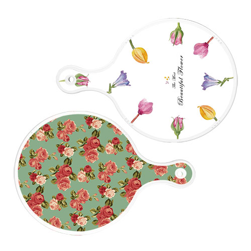 로엠디자인 서빙 도마 보드 2p 로맨틱패턴플라워원형보드 세트, 현재가 7,380원