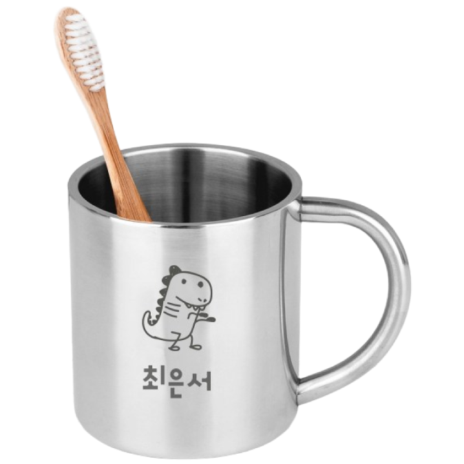 제이엘 KC인증 스텐304 레이저각인 어린이집 양치컵 유치원 이모티콘 이름 단면각인, 이중스텐컵 단면, 1개 10,500원