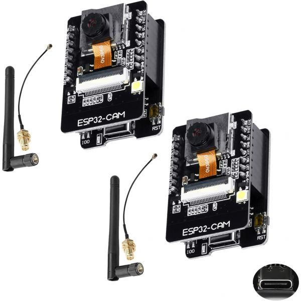 2팩 ESP32 CAM 개발 보드, ESP32-CAM MB TF 카메라 WiFi/블루투스 IPEX가 2.4G OV2640 장착된 코어 모듈용 5V 카드 안테나 DC 듀얼 59,900원
