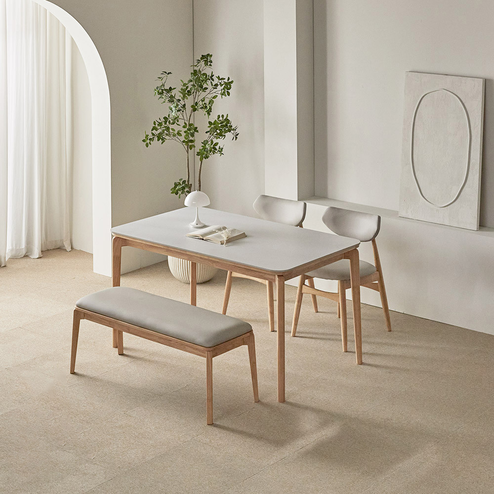 파로마 리샤르B 통세라믹 원목식탁 + 의자 + 벤치세트 4인 방문설치, 화이트상판 + 내추럴원목, 일반 2 + 벤치 1 493,000원