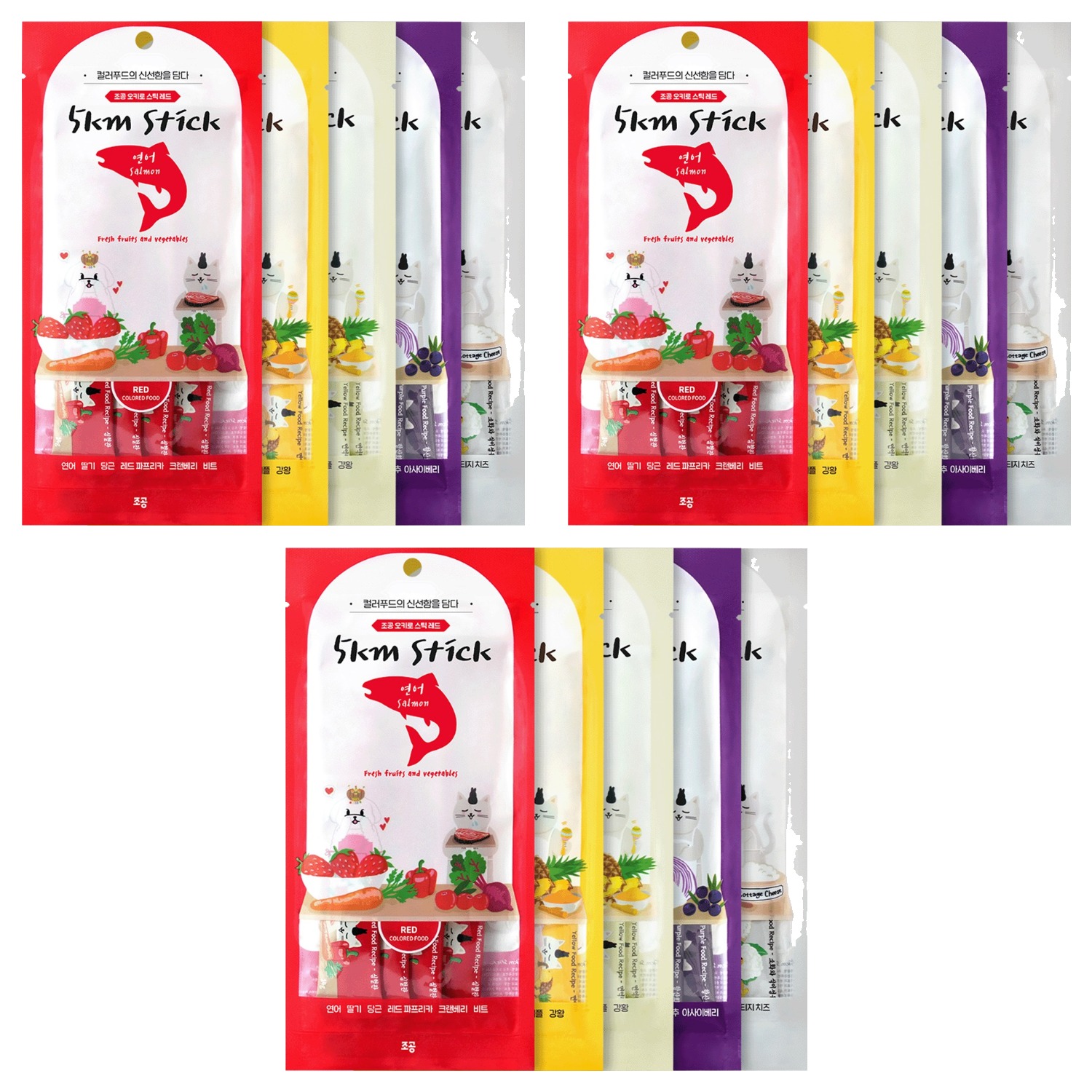 조공 반려동물 오키로스틱 간식 5팩, 혼합맛(레드/옐로우닭/옐로우대구/퍼플/화이트), 14g, 3세트 45,000원