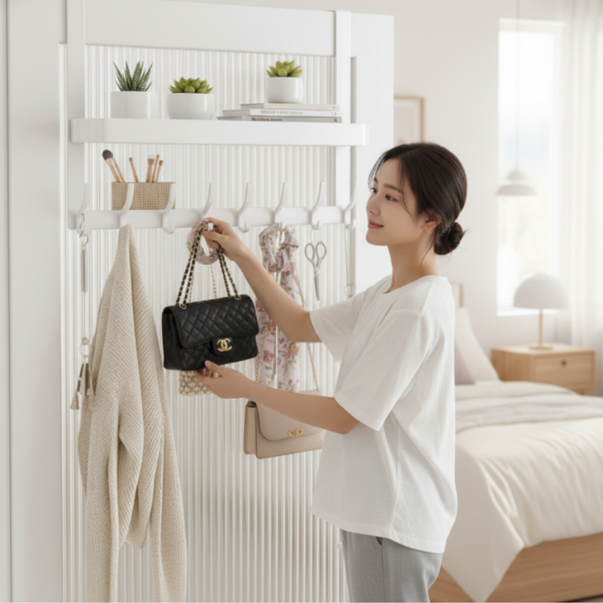 아크배라 문걸이 도어행거 무타공 선반 벽걸이 12구 도어훅, 1개, 크림화이트 16,000원