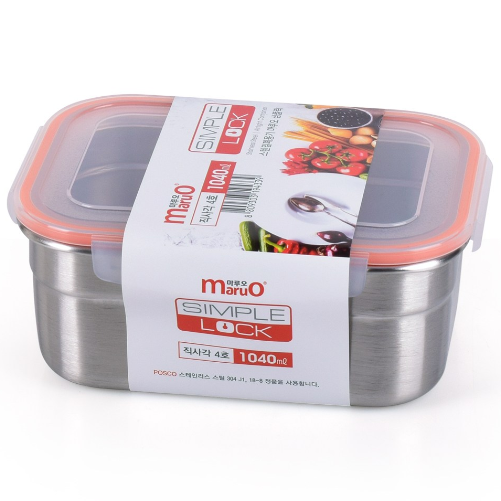 마루오 심플락 국산 스테인리스 밀폐용기 직사각 4호 1040ml, 본품, 2개 25,900원