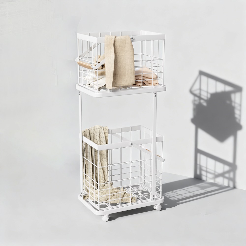 Bornoon 접이식 2단 철제 트롤리 와이어 빨래바구니, 화이트 39,800원